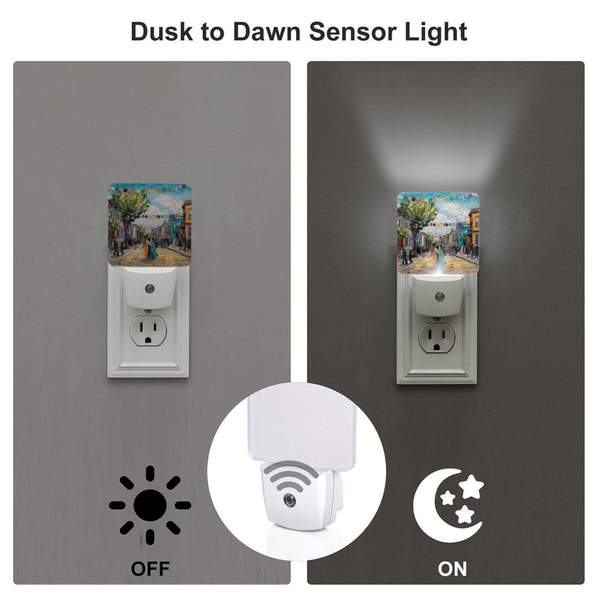 Artistic Street Scene Sensor Night Light - Size 4.95×2.95 inches, Smart Light - Sensing Energy - Saving Decorative Light