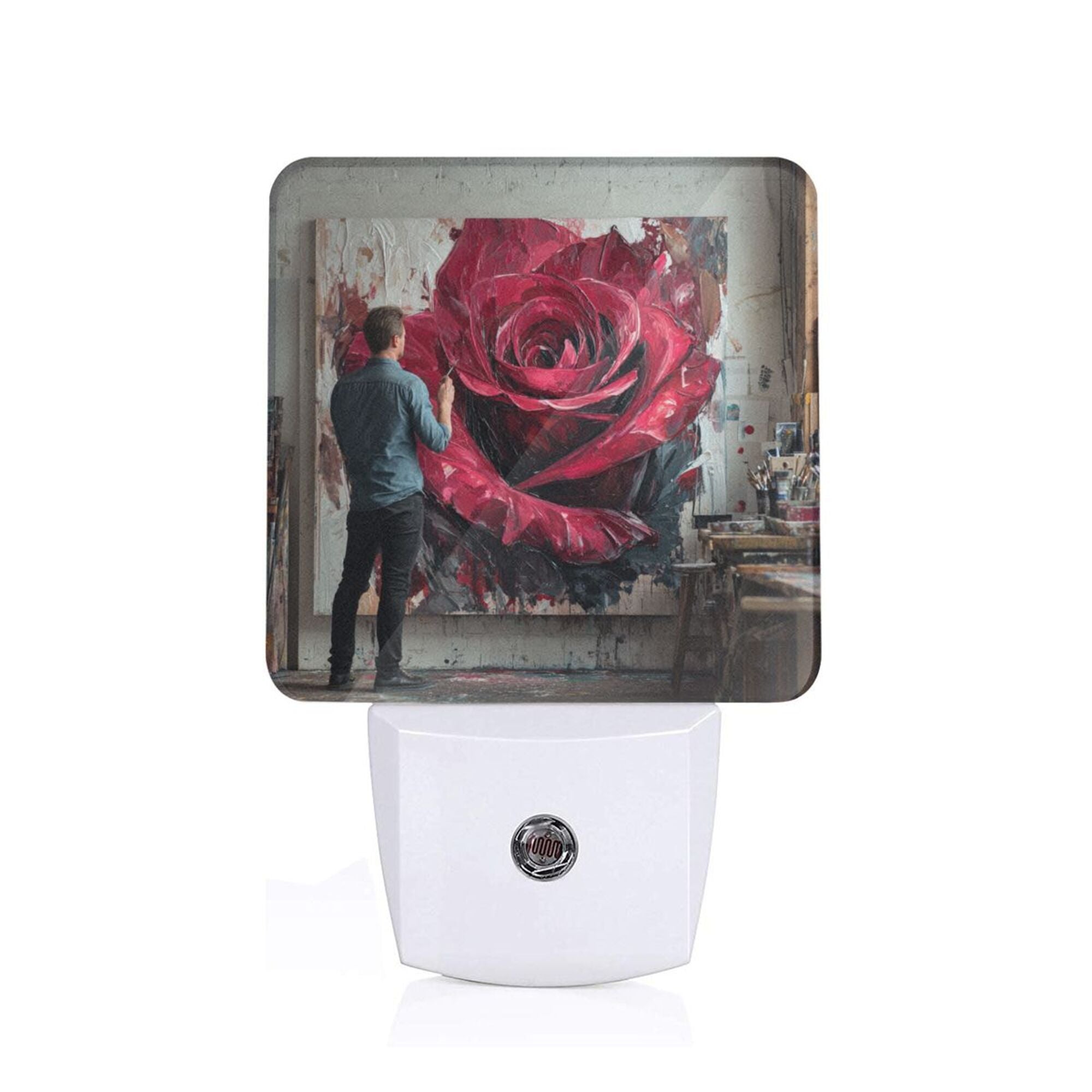 Artistic Rose Oil Painting Sensor Night Light - Size 4.95×2.95 inches, Smart Light - Sensing Energy - Saving Decorative Light