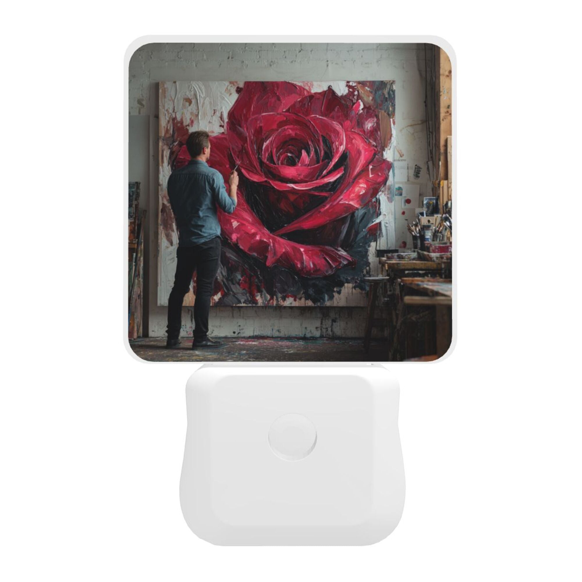 Artistic Rose Oil Painting Sensor Night Light - Size 4.95×2.95 inches, Smart Light - Sensing Energy - Saving Decorative Light