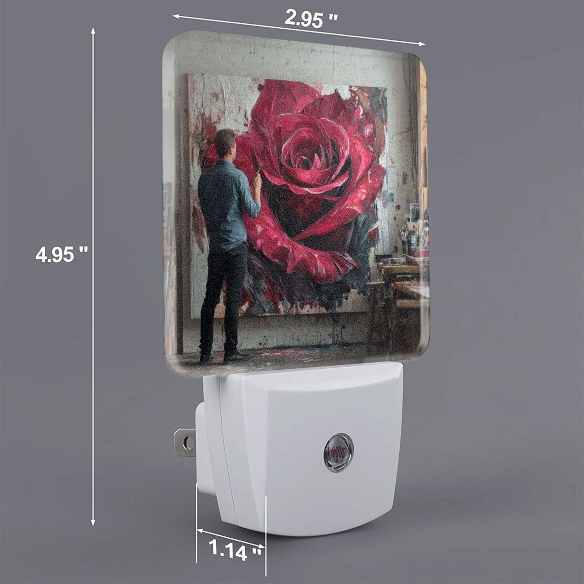 Artistic Rose Oil Painting Sensor Night Light - Size 4.95×2.95 inches, Smart Light - Sensing Energy - Saving Decorative Light