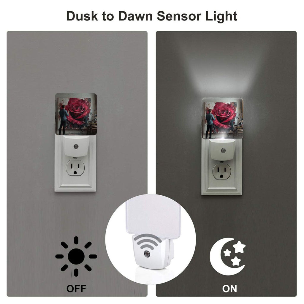 Artistic Rose Oil Painting Sensor Night Light - Size 4.95×2.95 inches, Smart Light - Sensing Energy - Saving Decorative Light