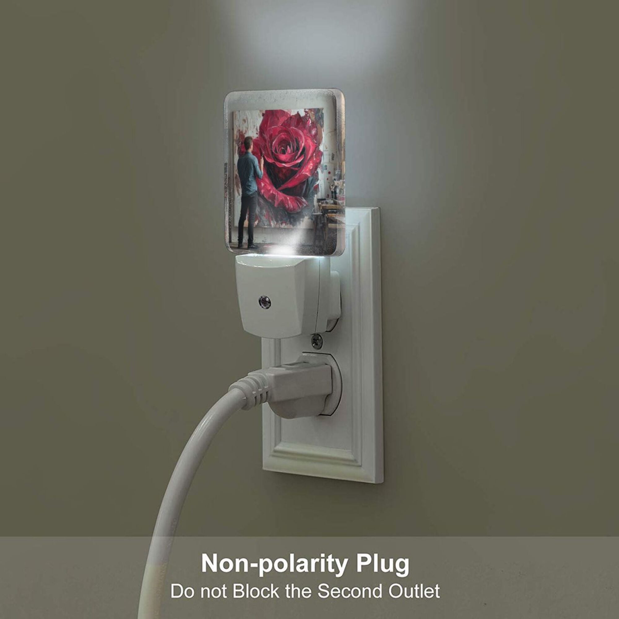 Artistic Rose Oil Painting Sensor Night Light - Size 4.95×2.95 inches, Smart Light - Sensing Energy - Saving Decorative Light
