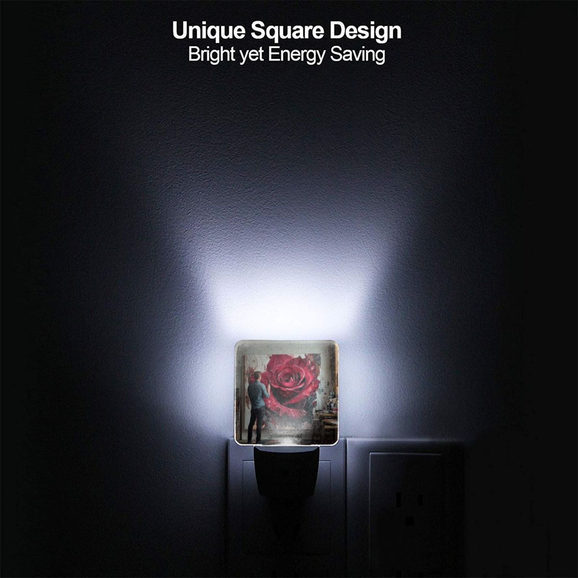 Artistic Rose Oil Painting Sensor Night Light - Size 4.95×2.95 inches, Smart Light - Sensing Energy - Saving Decorative Light