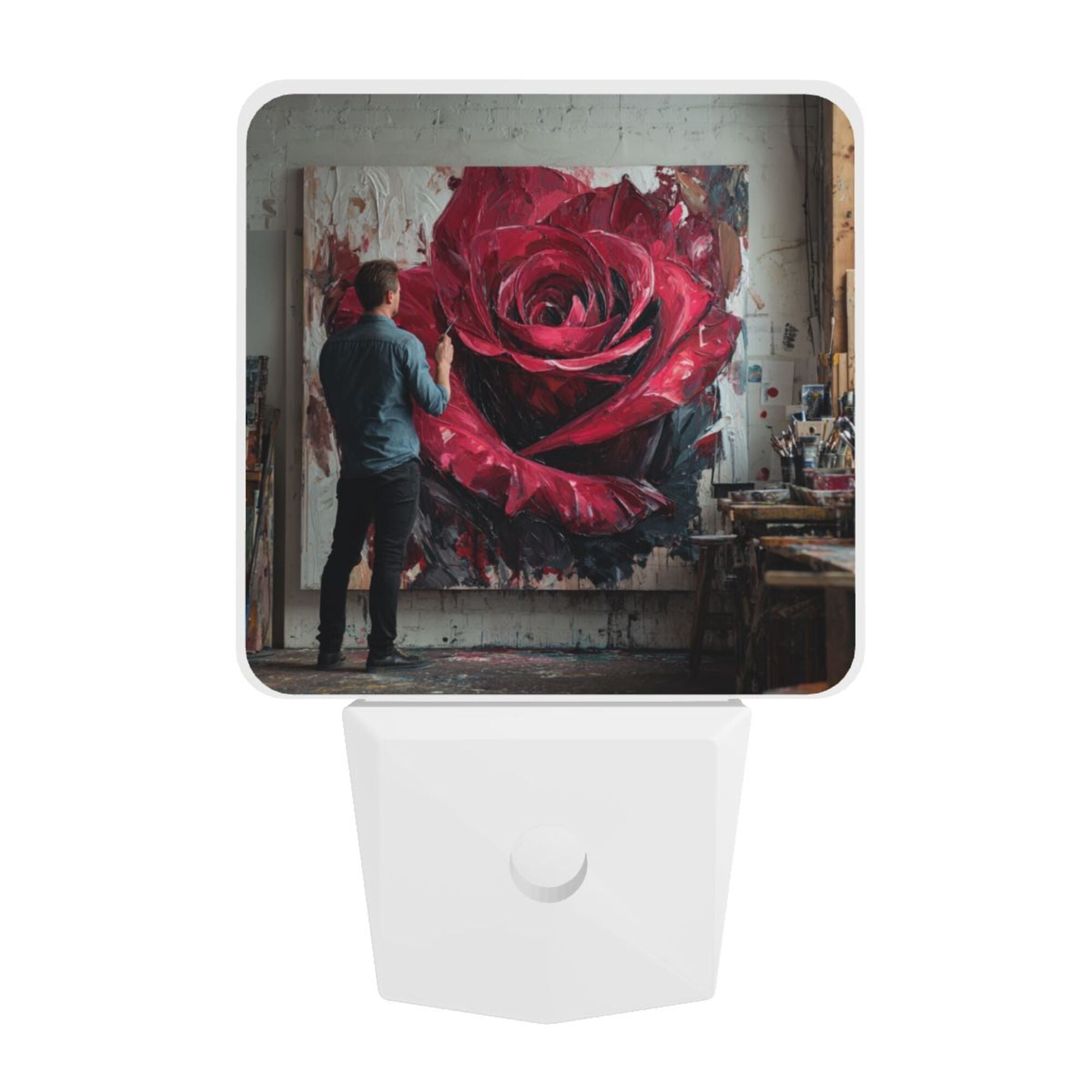 Artistic Rose Oil Painting Sensor Night Light - Size 4.95×2.95 inches, Smart Light - Sensing Energy - Saving Decorative Light