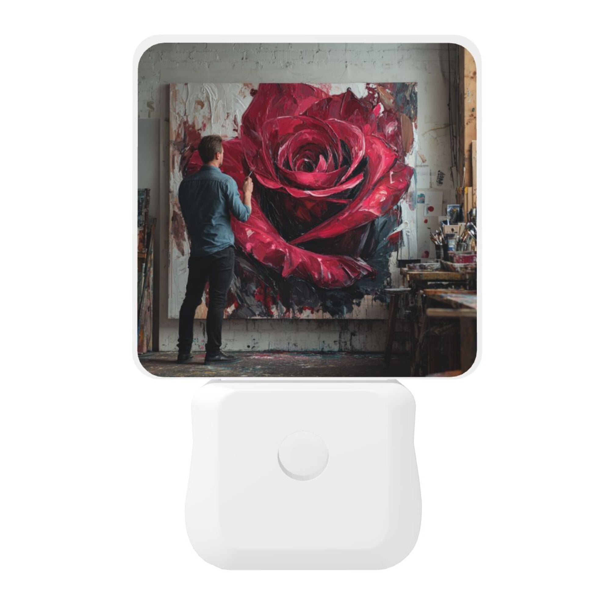 Artistic Rose Oil Painting Sensor Night Light - Size 4.95×2.95 inches, Smart Light - Sensing Energy - Saving Decorative Light