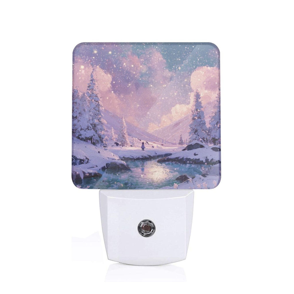 Dreamy Snow Scene Illustration Smart Sensor Night Light - Size 4.95×2.95 inches, Energy - Saving Soft Light Decorative Light