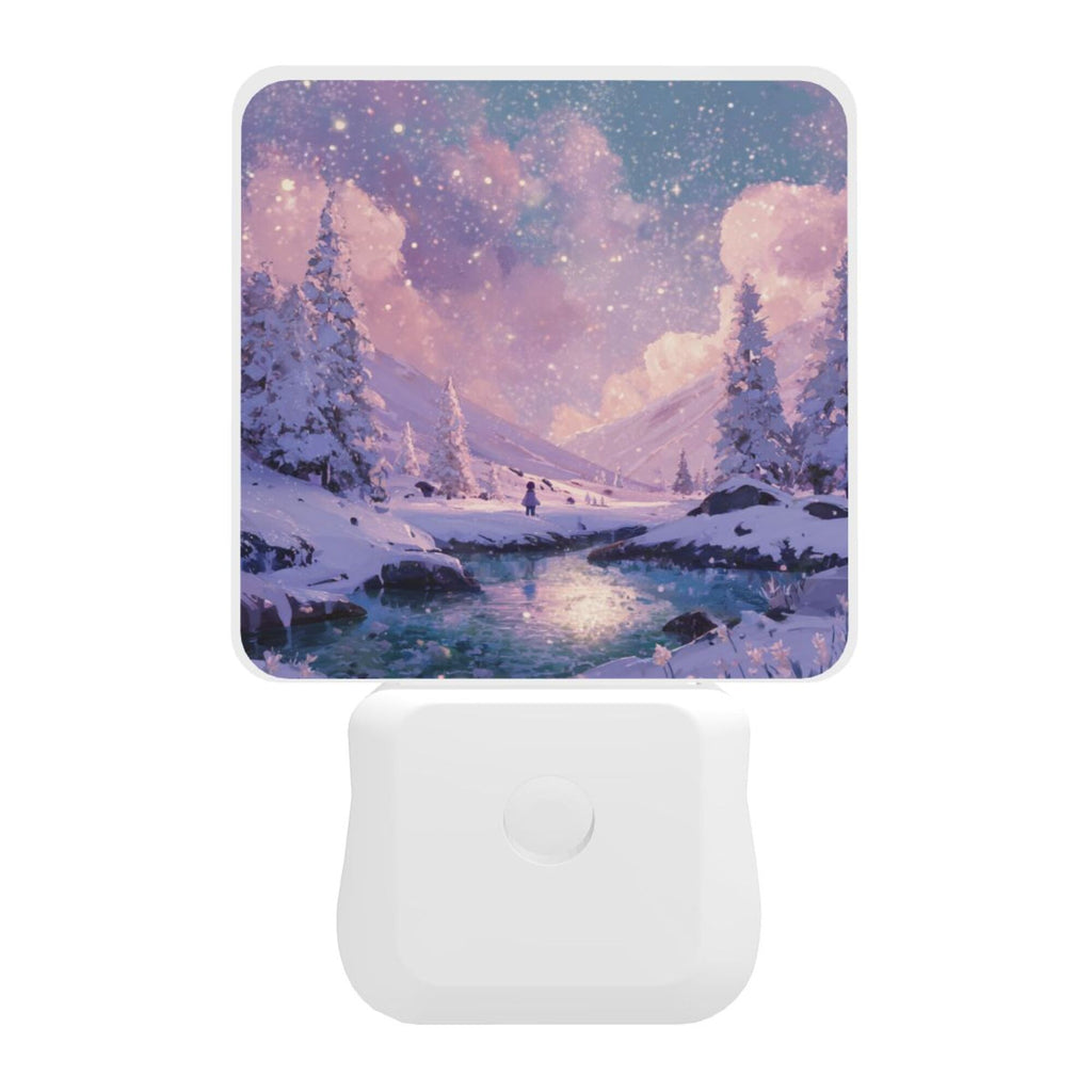 Dreamy Snow Scene Illustration Smart Sensor Night Light - Size 4.95×2.95 inches, Energy - Saving Soft Light Decorative Light