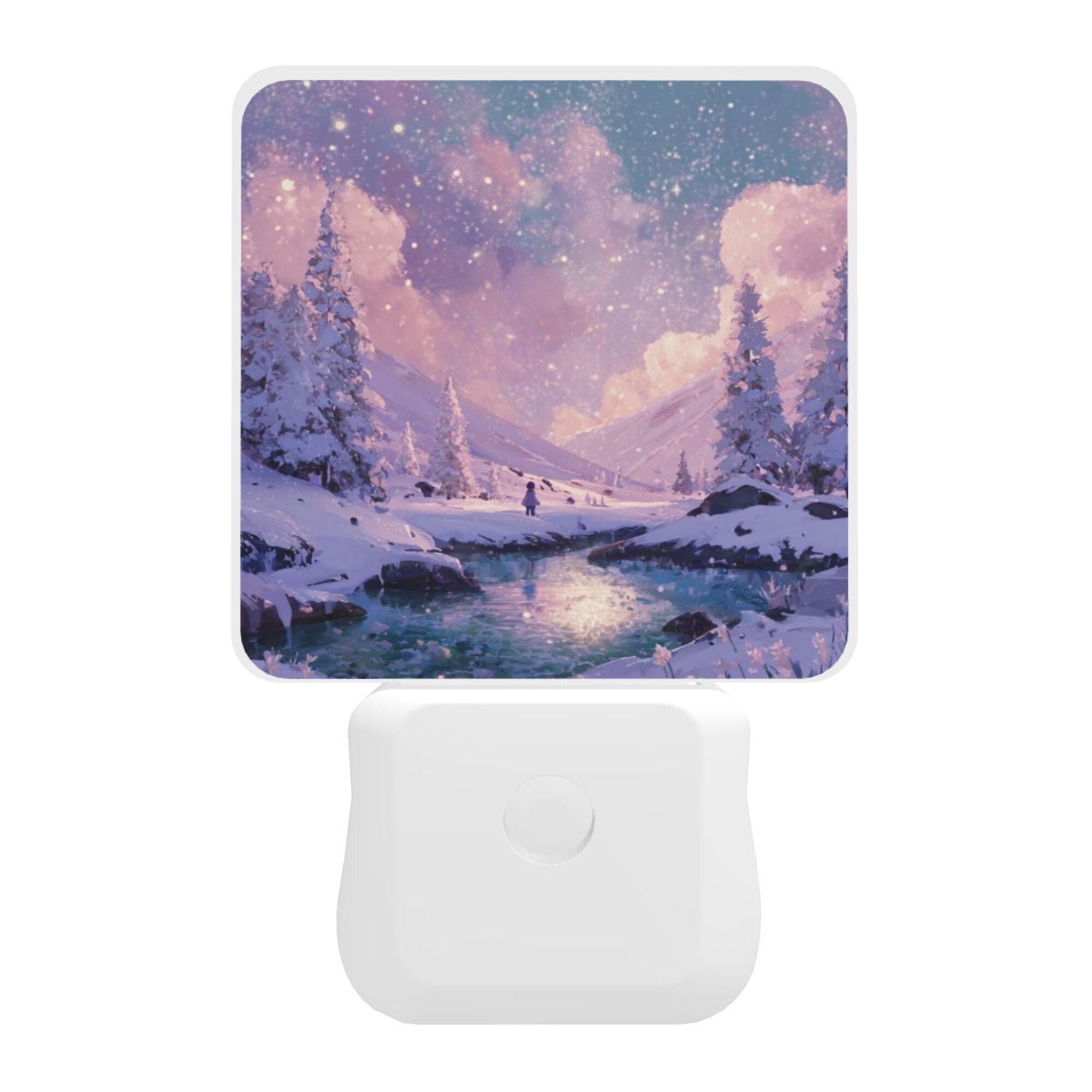 Dreamy Snow Scene Illustration Smart Sensor Night Light - Size 4.95×2.95 inches, Energy - Saving Soft Light Decorative Light