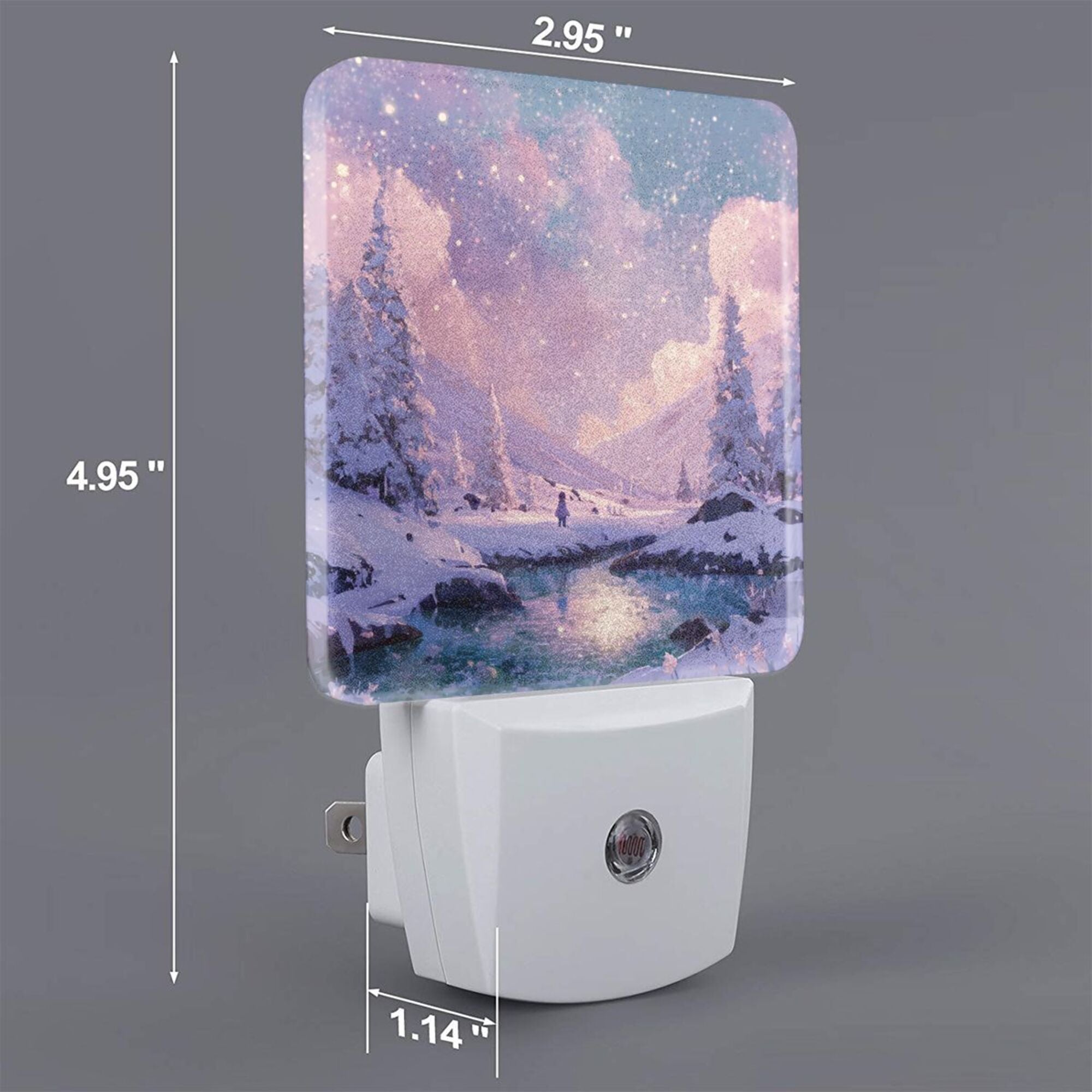 Dreamy Snow Scene Illustration Smart Sensor Night Light - Size 4.95×2.95 inches, Energy - Saving Soft Light Decorative Light