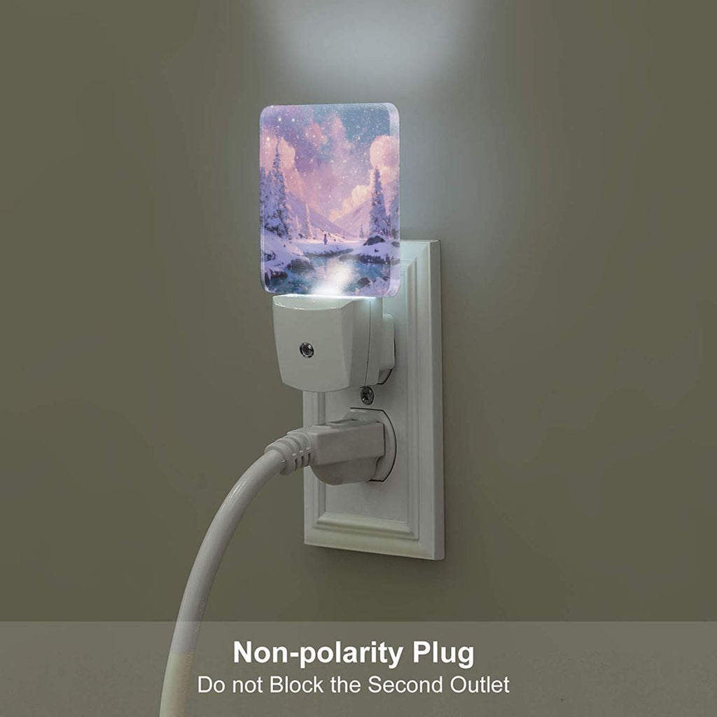 Dreamy Snow Scene Illustration Smart Sensor Night Light - Size 4.95×2.95 inches, Energy - Saving Soft Light Decorative Light