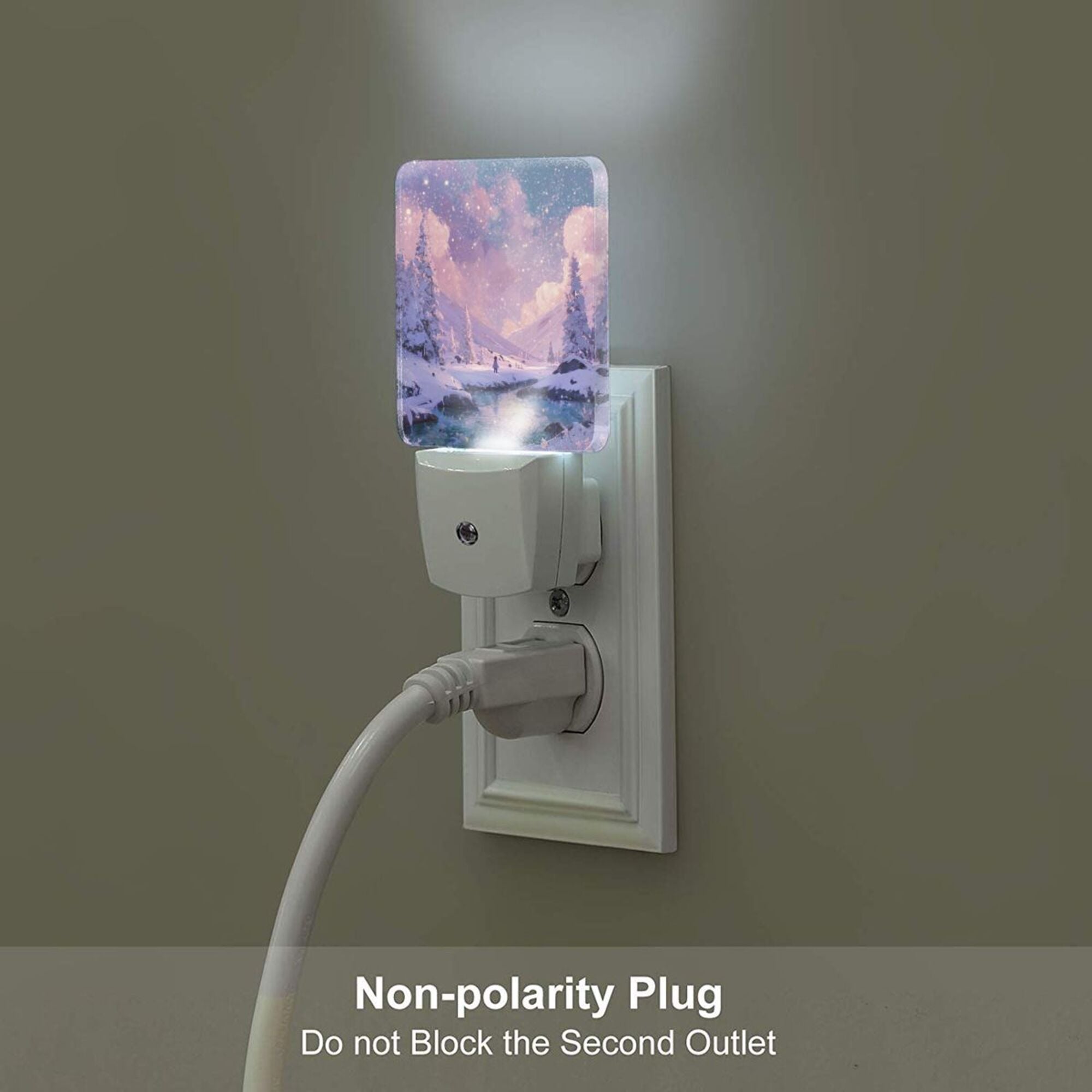 Dreamy Snow Scene Illustration Smart Sensor Night Light - Size 4.95×2.95 inches, Energy - Saving Soft Light Decorative Light