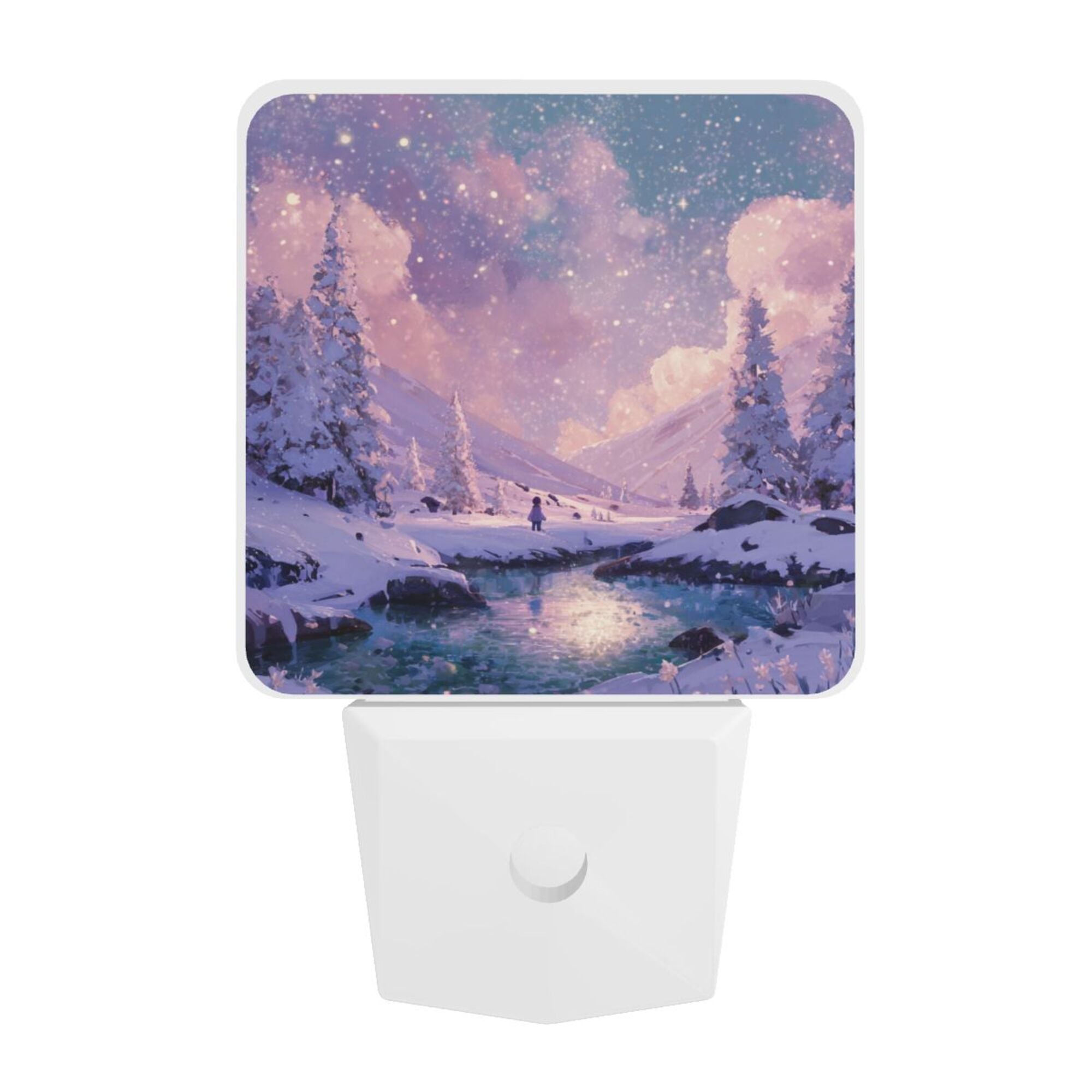 Dreamy Snow Scene Illustration Smart Sensor Night Light - Size 4.95×2.95 inches, Energy - Saving Soft Light Decorative Light