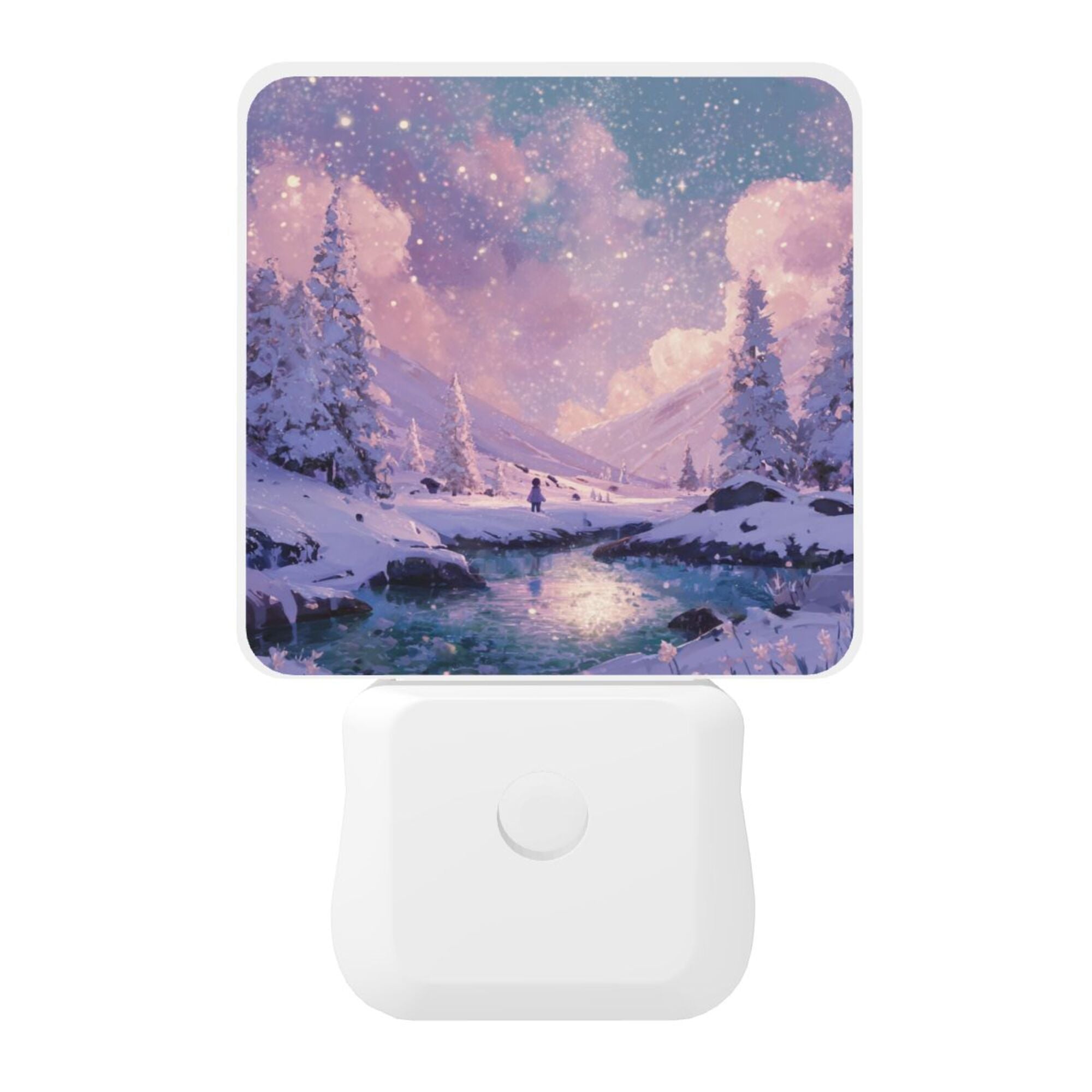 Dreamy Snow Scene Illustration Smart Sensor Night Light - Size 4.95×2.95 inches, Energy - Saving Soft Light Decorative Light